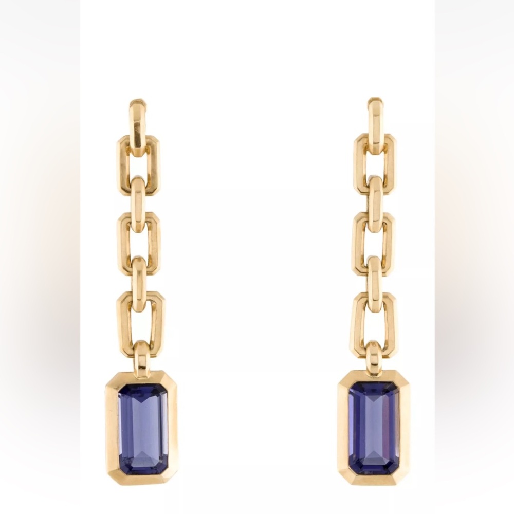 David Yurman Novella 18k Yellow Gold and Tanzanite Drop Pierced Earrings.